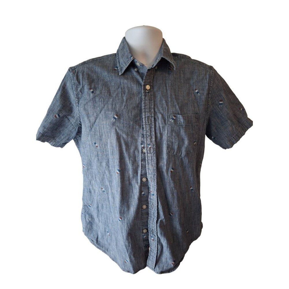 Sonoma Chambray Popsicle Shirt M Blue Button Down Short Sleeve Novelty Preppy